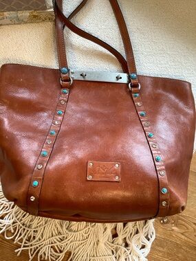 Patricia Nash Leather Crystal Turquoise Studded Benvenuto Tote